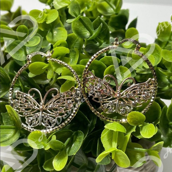 Multi-Color Butterfly Hoop Earrings (gold plated) - Picture 4 of 8